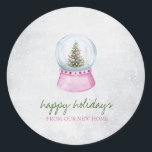 Sticker Rond Pine Tree Globe Snow Holiday<br><div class="desc">Watercolor pine tree on globe with snow.</div>