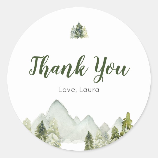 Sticker Rond Pine Tree Rustic Adventure Baby shower (Devant)