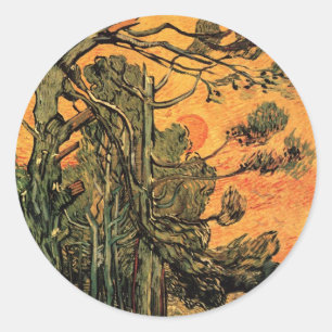 Sticker Rond Pine Trees Red Sky Setting Soleil par Vincent van