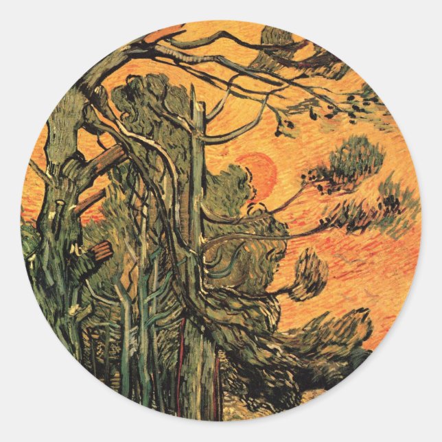 Sticker Rond Pine Trees Red Sky Setting Soleil par Vincent van  (Devant)