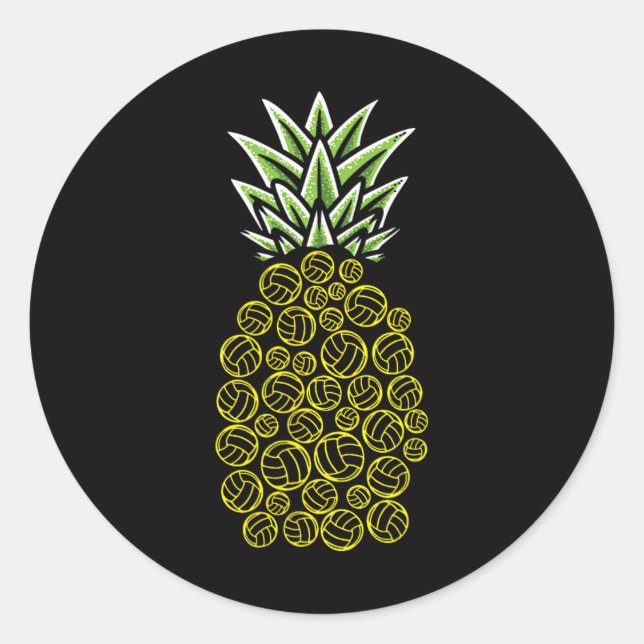 Sticker Rond Pineappa Aloha Plages Hawaii Beach Volley - (Devant)