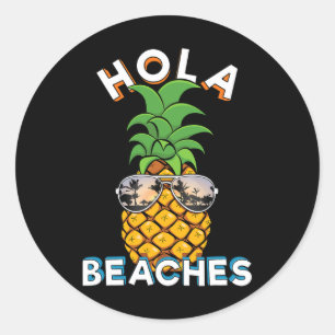 Sticker Rond Pineapple Sungles Hola Plages Funny Beach Vacatio