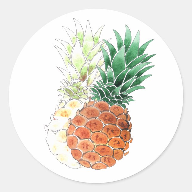 Sticker Rond Pineapple, watercolor. (Devant)