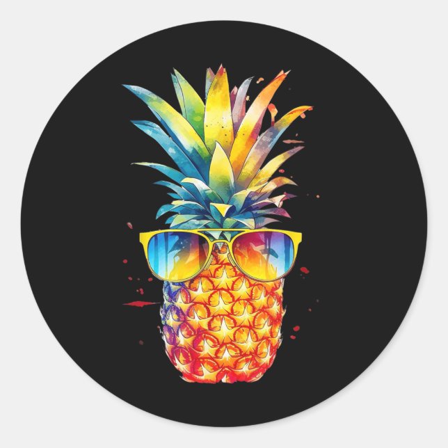 Sticker Rond Pineapples Sungles Aloha Plages Hawaii 1 (Devant)