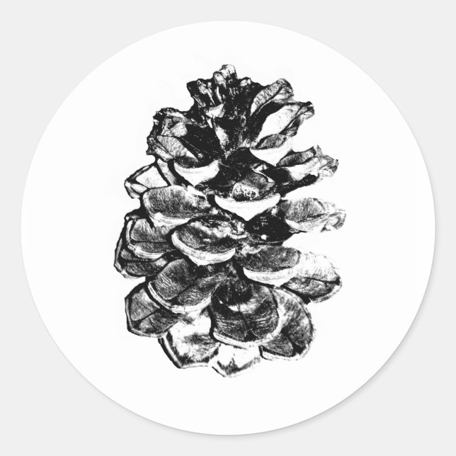 Sticker Rond Pinecone noir et blanc rustique (Devant)