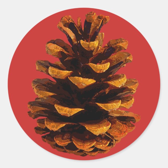 Sticker Rond Pinecone rustique nature brun rouge (Devant)