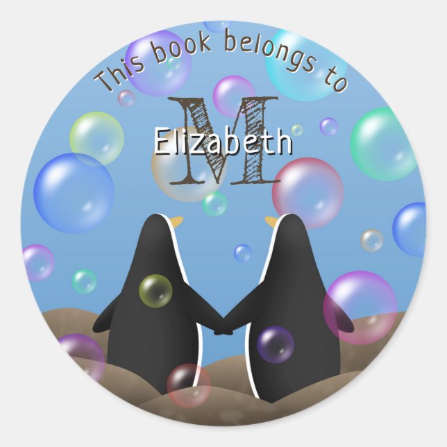 Sticker Rond pingouin amis et bulles livre pour enfants (Devant)