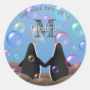 Sticker Rond pingouin amis et bulles livre pour enfants