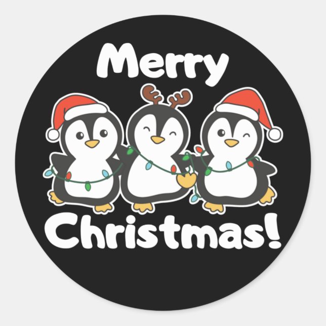 Sticker Rond Pingouin animaux de Noël mignons pingouins Classic (Devant)