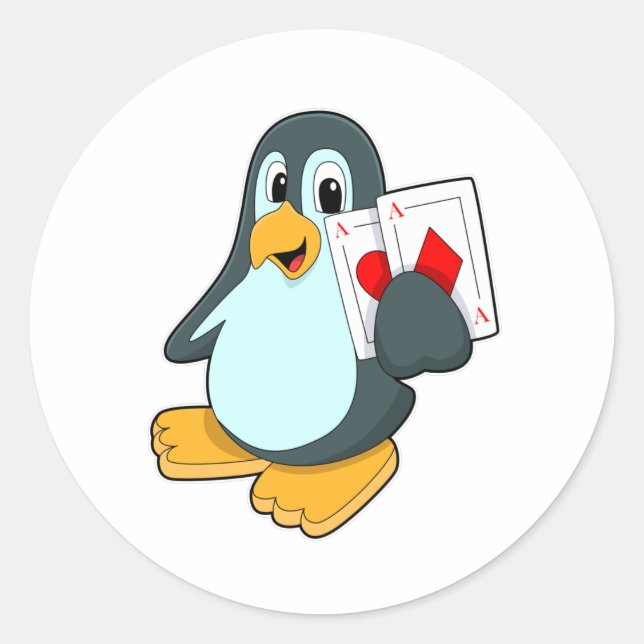 Sticker Rond Pingouin avec cartes Poker (Devant)