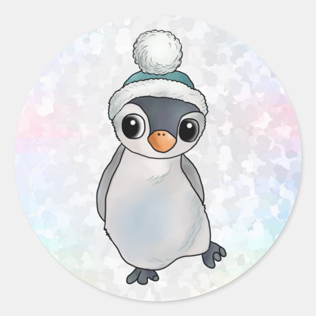 Sticker Rond Pingouin avec casquette (Devant)