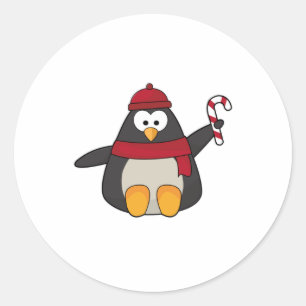 Sticker Rond Pingouin avec Casquette & Écharpe