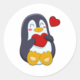Sticker Rond Pingouin avec coeur