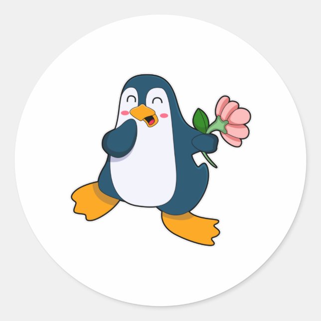 Sticker Rond Pingouin avec fleur de rosa (Devant)