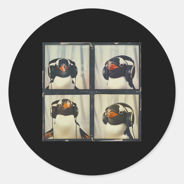 Sticker Rond Pingouin Avec Les Défenseurs De L'Oreille Autisme  (Devant)