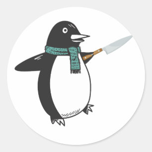Sticker Rond Pingouin avec T-shirt couteau