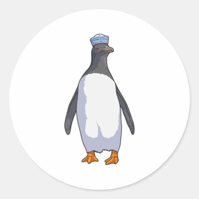 Sticker Rond Pingouin comme marin avec Casquette (Devant)