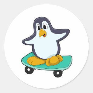 Sticker Rond Pingouin comme patineur sur skateboard
