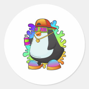 Sticker Rond Pingouin comme peintre avec Spray