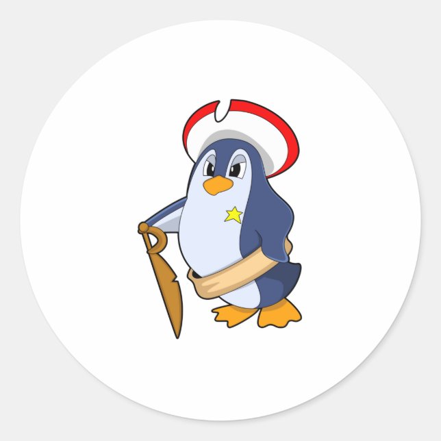 Sticker Rond Pingouin comme pirate avec Casquette (Devant)