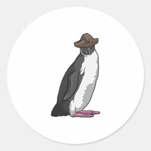 Sticker Rond Pingouin comme pirate avec Casquette