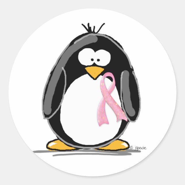 Sticker Rond Pingouin contre le cancer du sein (Devant)