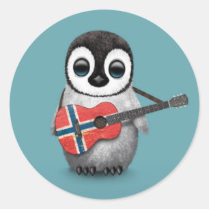 Sticker Rond Pingouin de bébé jouant le bleu norvégien de