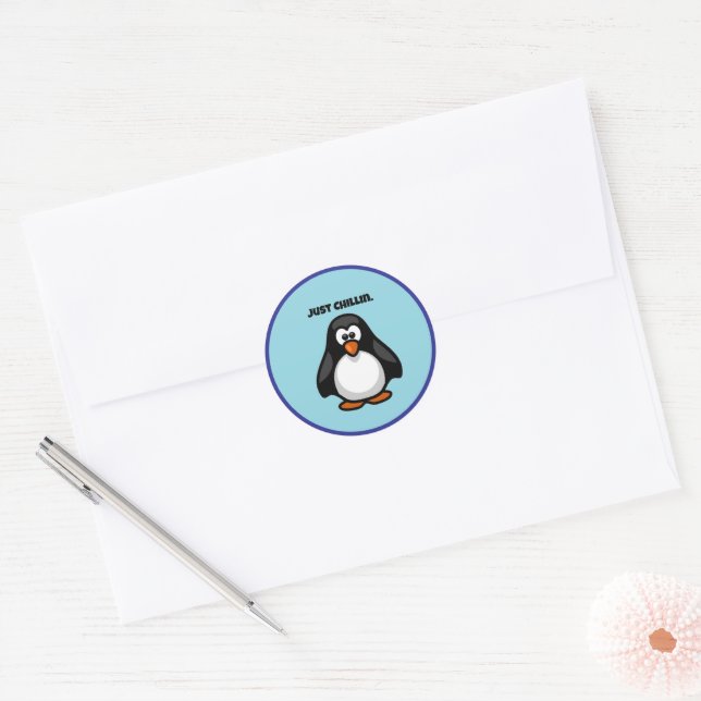 Sticker Rond Pingouin de dessin cool - Juste Chillin' Arctic Vi (Enveloppe)