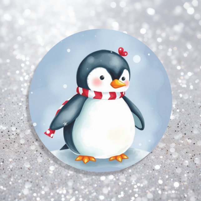 Sticker Rond Pingouin de Noël à l'aquarelle mignonne avec Échar (Créateur téléchargé)