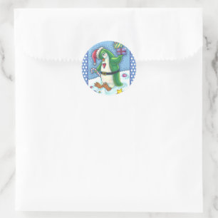 STICKER ROND PINGOUIN DE NOËL FRAÎCHE EN VERT, VACANCES