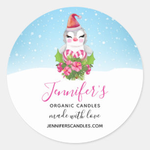 Sticker Rond Pingouin de Noël mignon dans le commerce de Santa