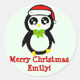 Sticker Rond Pingouin de Noël personnalisé