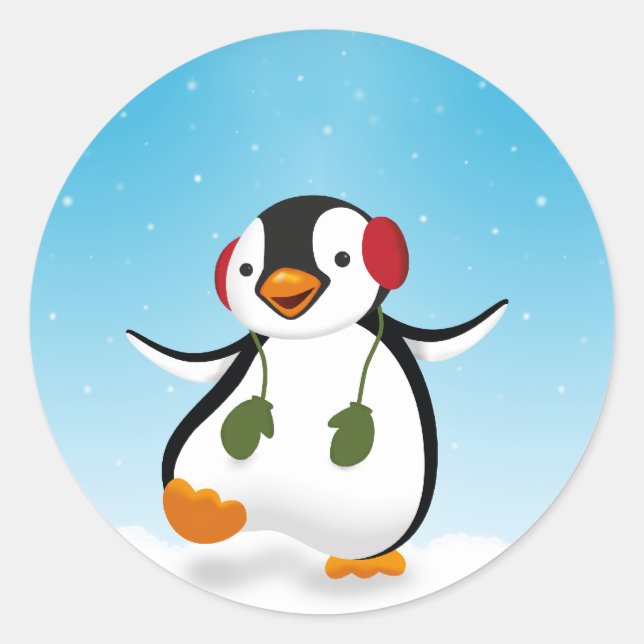 Sticker Rond Pingouin d'hiver mignon (Devant)
