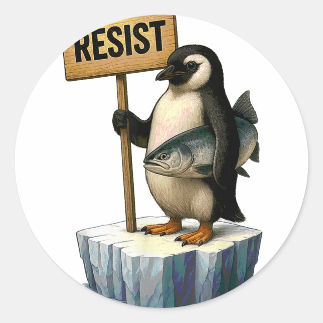 Sticker Rond Pingouin drôle Résiste aux pingouins Cool Résiste (Devant)