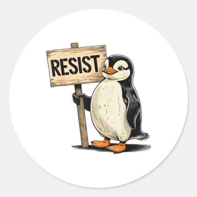 Sticker Rond Pingouin drôle Résiste aux pingouins Cool Résiste (Devant)