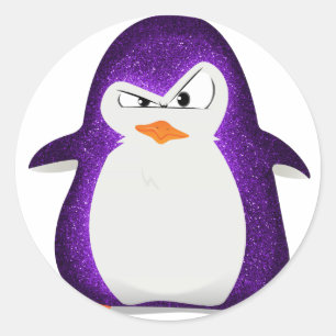 Sticker Rond Pingouin en colère Parties scintillant violet Impr
