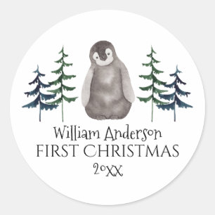 Sticker Rond Pingouin et arbre de Noël personnalisés