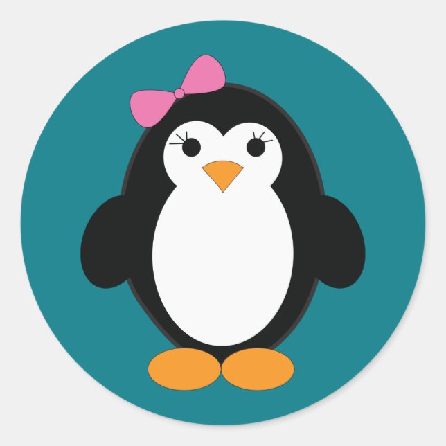 Sticker Rond Pingouin fille mignonne (Devant)