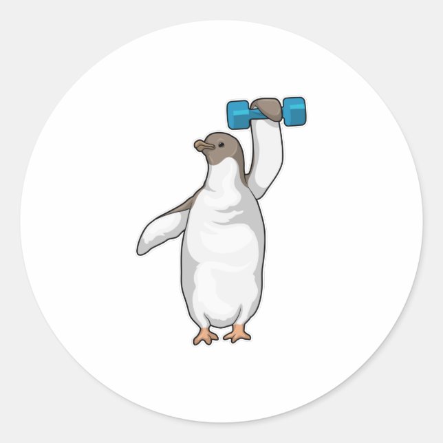 Sticker Rond Pingouin Fitness Dumbbell (Devant)