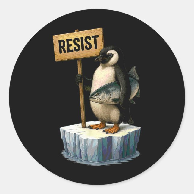 Sticker Rond Pingouin Funny Résiste aux pingouins Cool Résiste  (Devant)