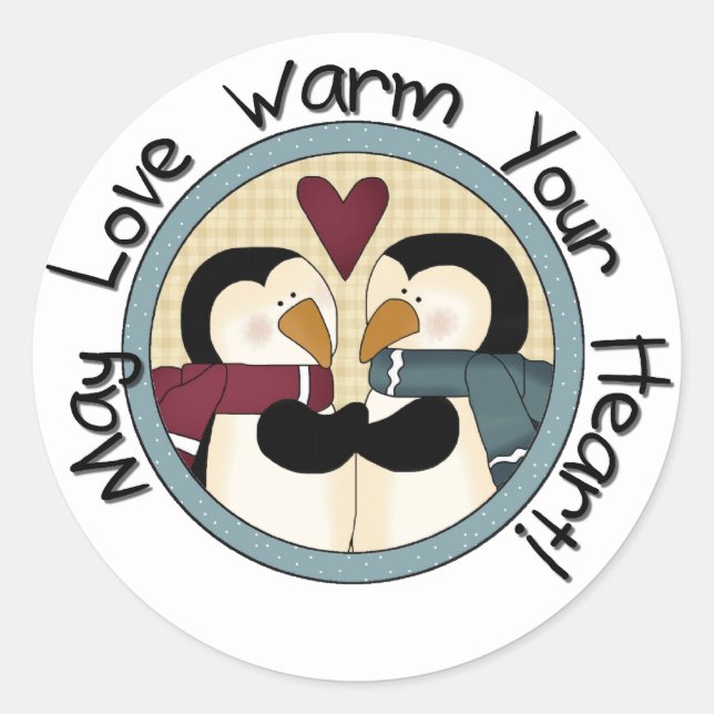 Sticker Rond Pingouin Love T-shirts et cadeaux de vacances (Devant)