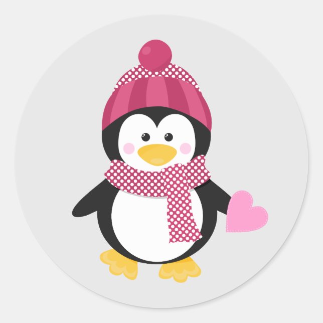 Sticker Rond Pingouin mignon au coeur (Devant)