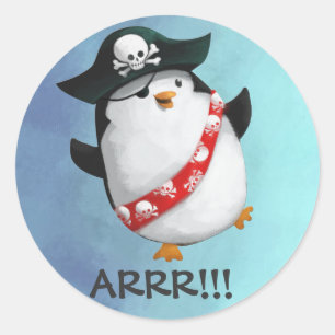 Sticker Rond Pingouin mignon de pirate