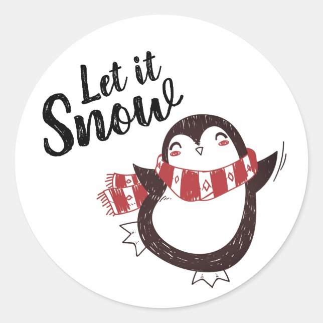 Sticker Rond Pingouin mignon laissez-le neiger Noël (Devant)