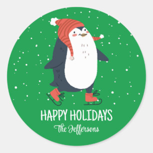 Sticker Rond Pingouin mignon Neige hiver Vacances de Noël Anima