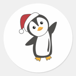 Sticker Rond Pingouin Noël Neige Animaux d'hiver Pingouins