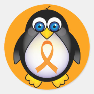 Sticker Rond Pingouin Orange Ruban De Sensibilisation Cadeau