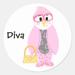 Sticker Rond Pingouin rose Diva