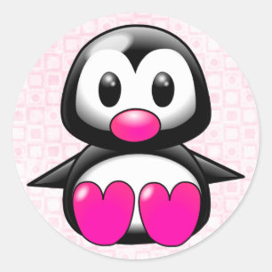 Sticker Rond Pingouin rose mignon