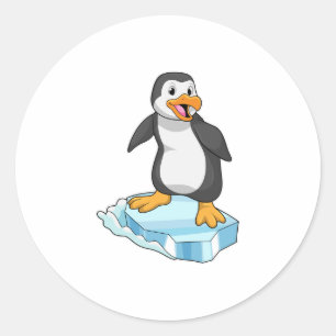 Sticker Rond Pingouin sur glace floc